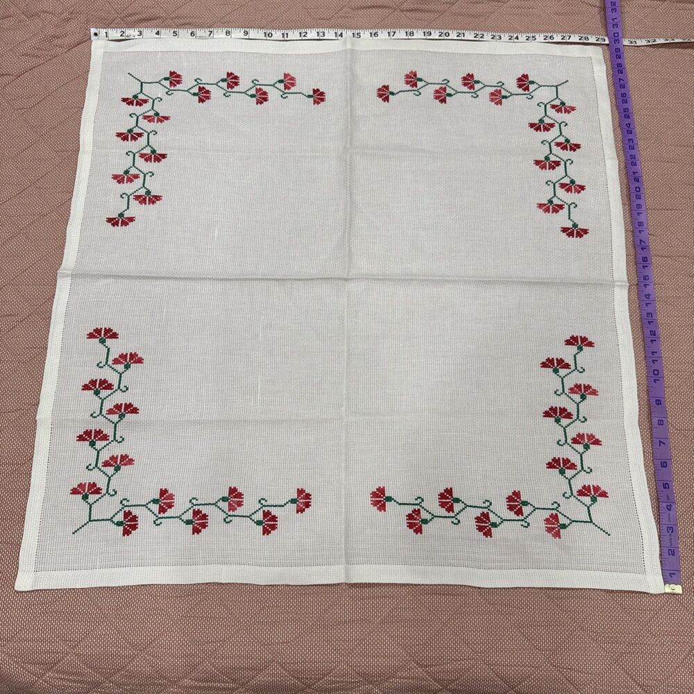 VINTAGE Luncheon Table Cloth 29”×30" with 4 Napkins - Hand Embroidered.